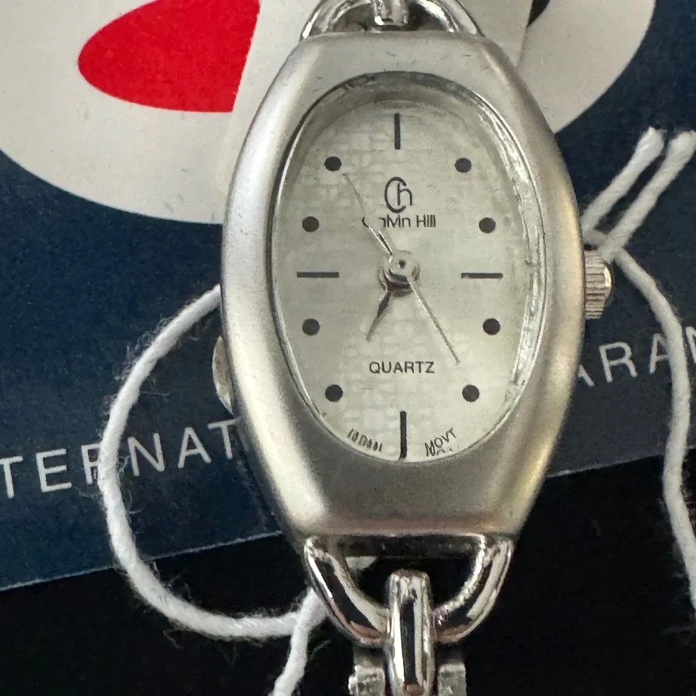 Calvin Hill Womens‎ Silver Tone Oval Quartz Watch with Porcelain Trinket Box NIB